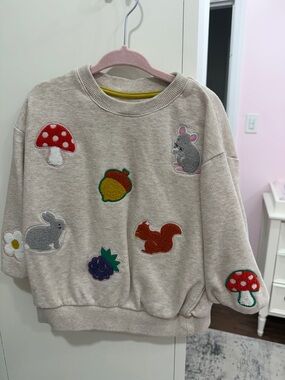 Mini Boden Beige Sweatshirt with Colorful Woodland Patches